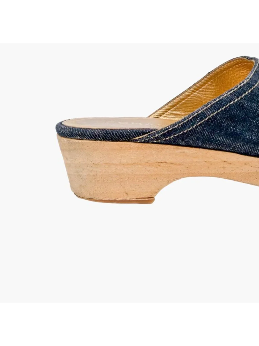 Chanel Denim CC Clogs Navy Blue Platform Mules Wooden Size 41 US 10-10.5 Women’s
